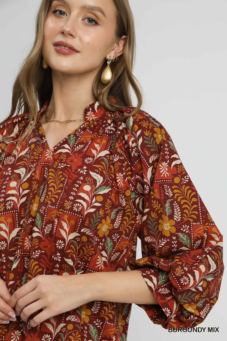 Umgee Floral Print Scallop Hem Blouse