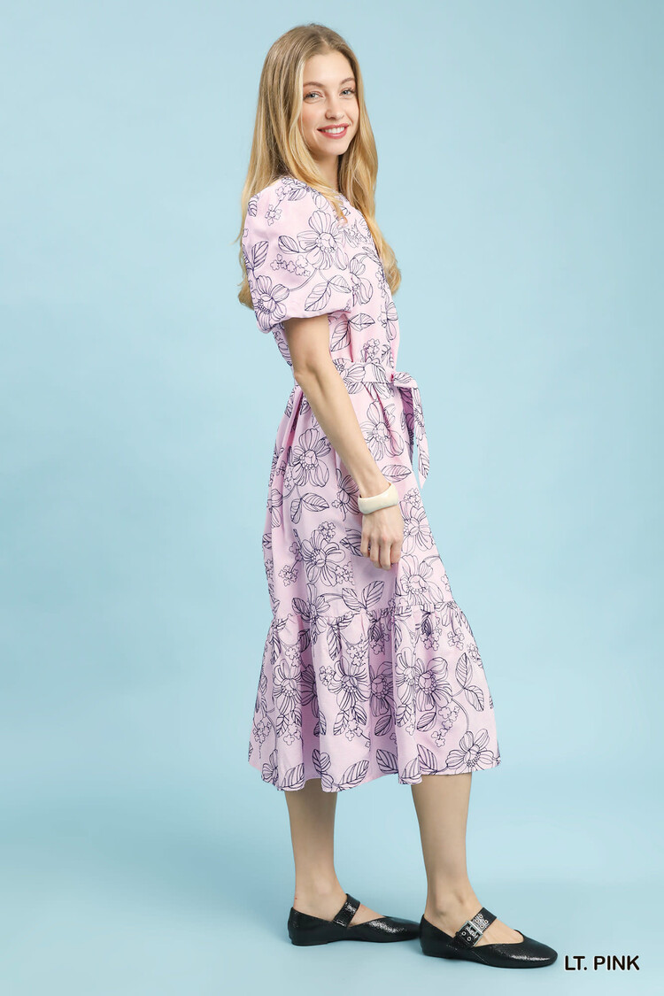Umgee Sky Garden Belted Midi Dress