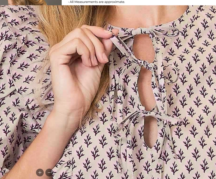 Umgee Abstract Print Top with Purple Accents and Ribbon Tie Details