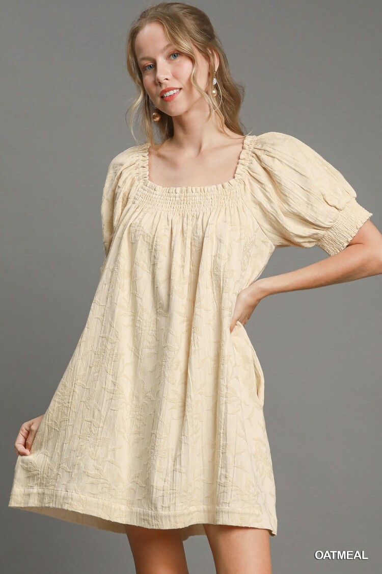 Umgee Textured Floral Square Neck Mini Dress
