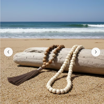 Natural Stone Beaded Hand Knotted Tassel Necklace - Khaki