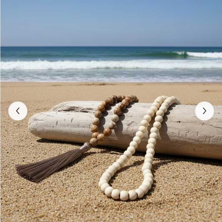 Natural Stone Beaded Hand Knotted Tassel Necklace - Khaki
