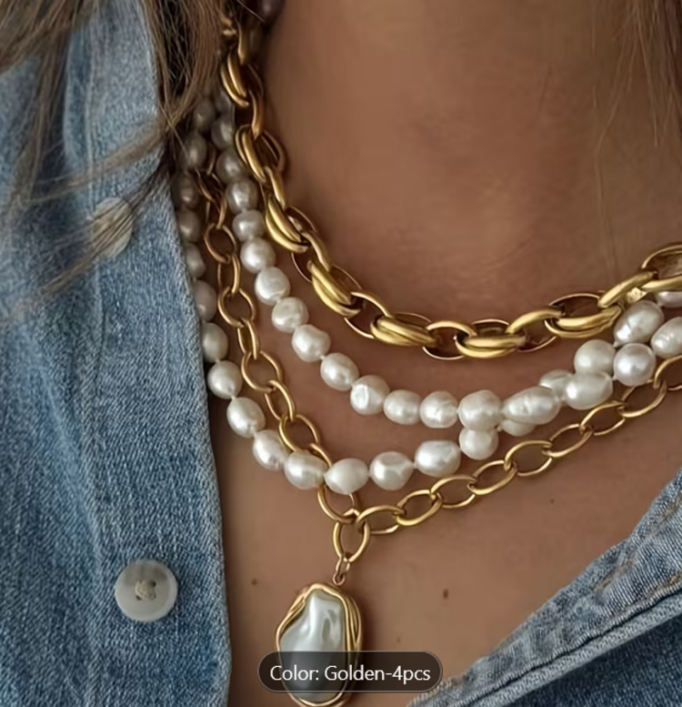 4 pc Old Punk Style Chunky Pendant Necklace