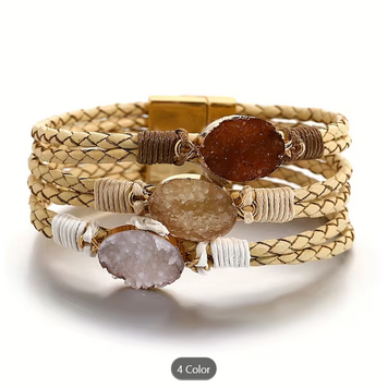 Bohemian Triple Stone Braided Wrap Bracelet