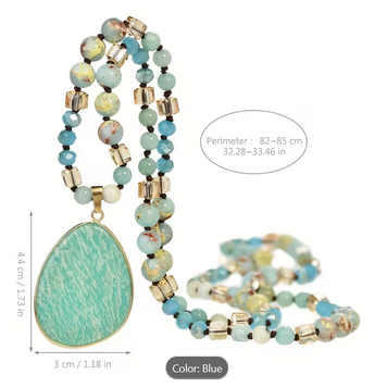 Bohemian Amazonite Blue Stone Pendant Necklace