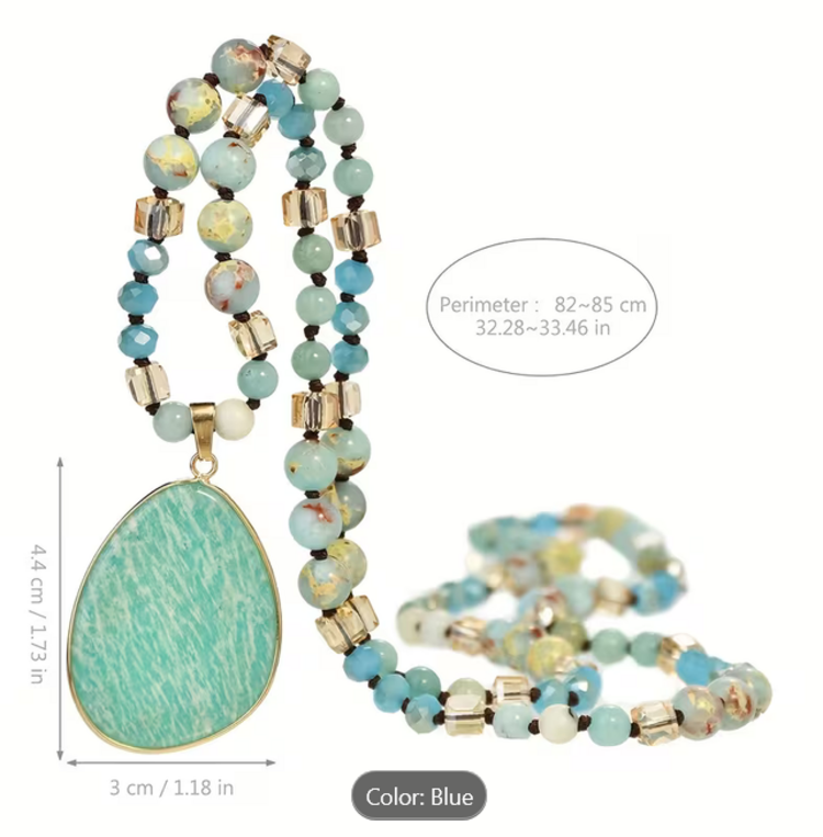Bohemian Amazonite Blue Stone Pendant Necklace