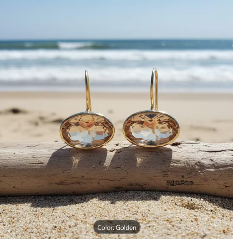 Exquisite Golden Plated Transparent Gem Dangle Earrings