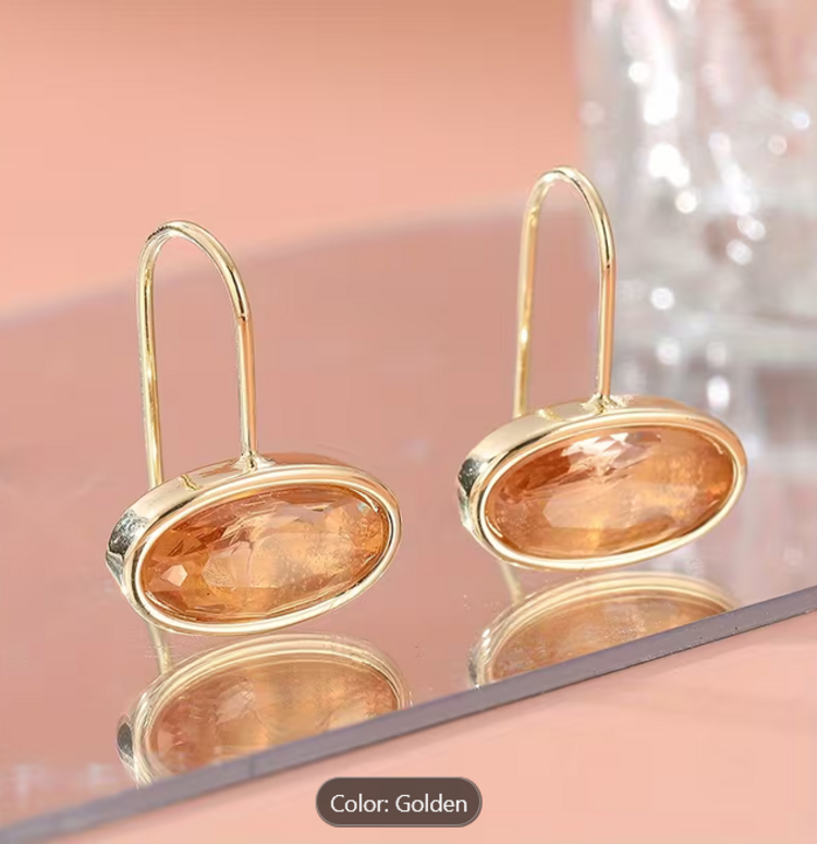 Exquisite Golden Plated Transparent Gem Dangle Earrings