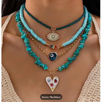Hand-painted Layered  Chain Pendant Necklace