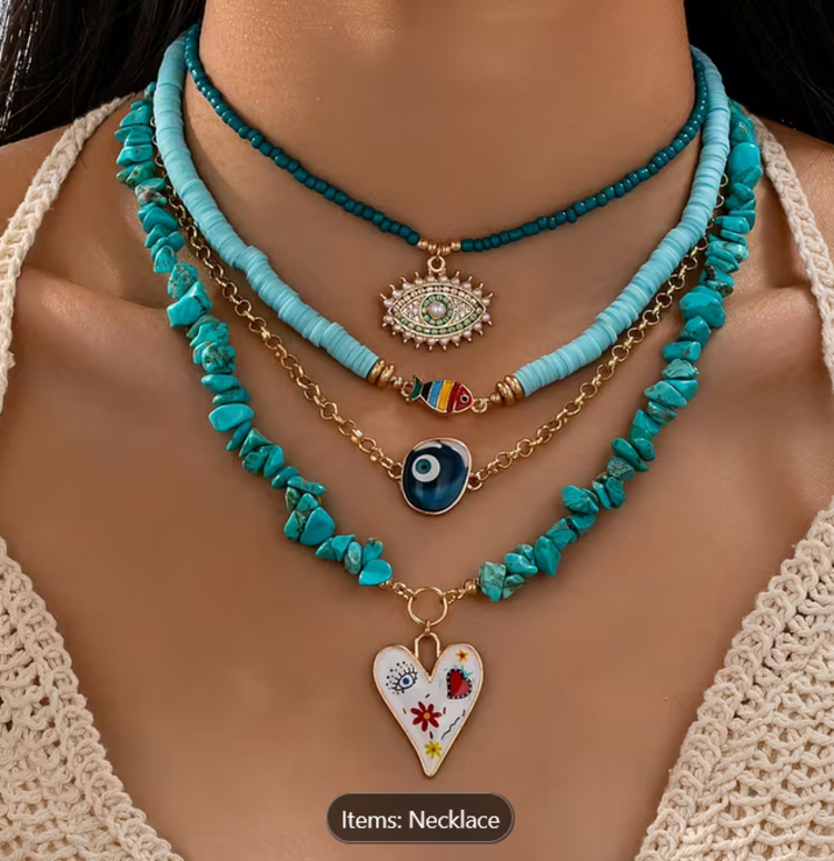 Hand-painted Layered  Chain Pendant Necklace