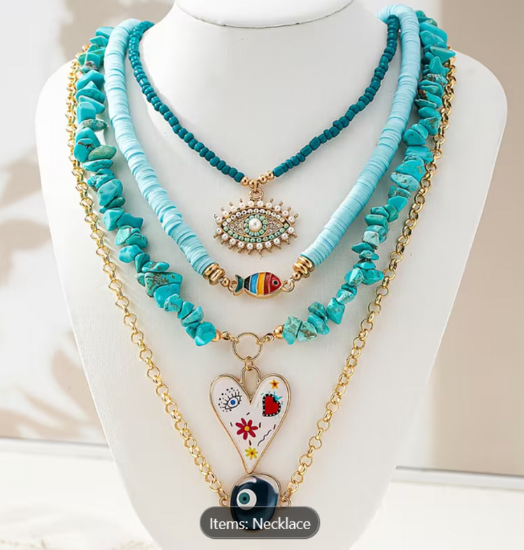 Hand-painted Layered  Chain Pendant Necklace