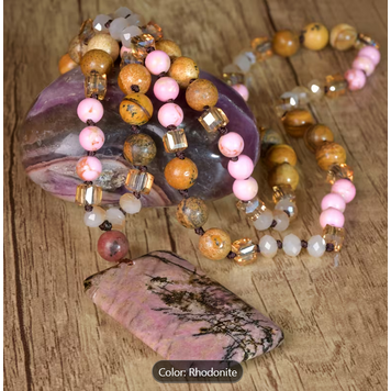 Vintage Natural Stone Rhodonite  Long Necklace
