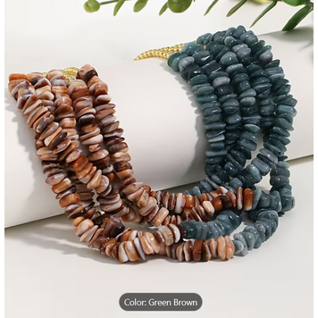Bohemian Geometric Irregular Multi-Layer Beaded Necklace - Brown Sea Green