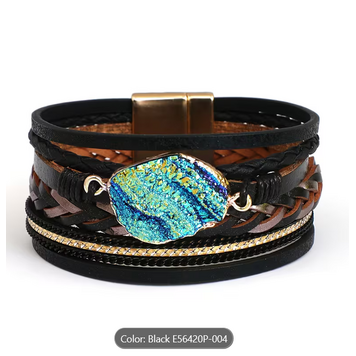 Bohemian Leather Bracelet with Resin Stones