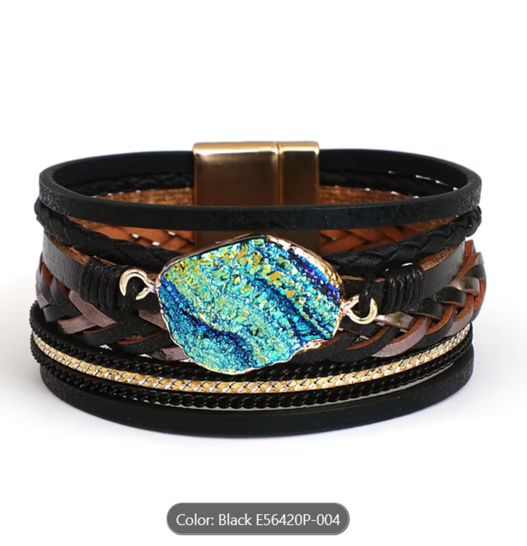 Bohemian Leather Bracelet with Resin Stones