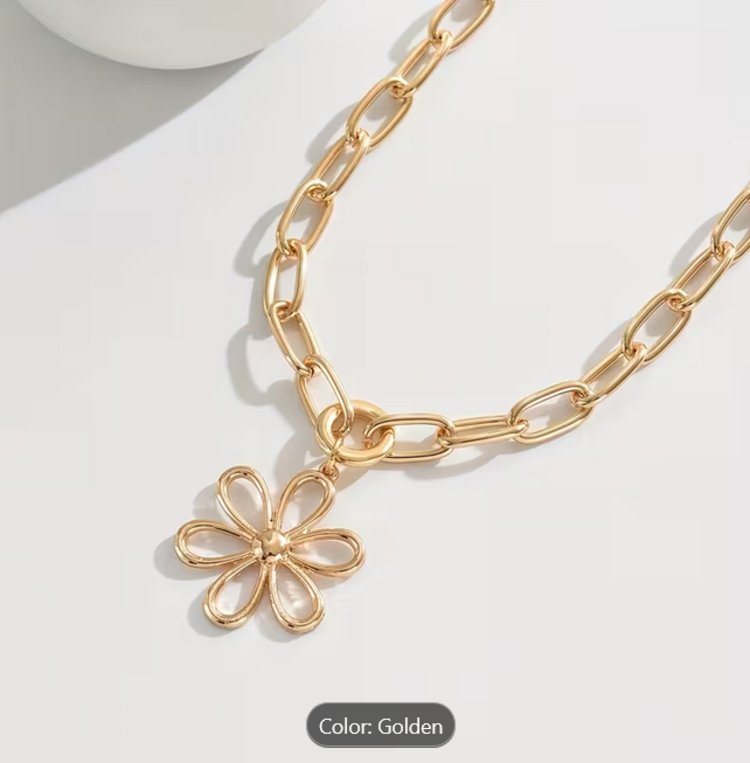 Simplistic Geometric Flower Chain Necklace