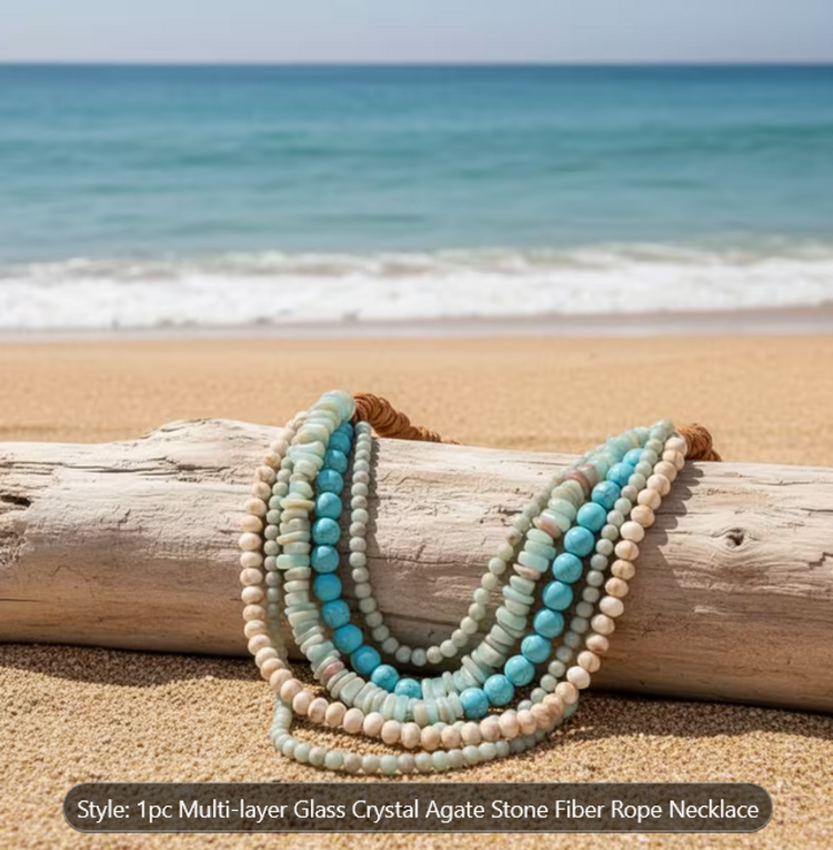 Boho Multi-Layer Glass Faux Handwoven Necklace