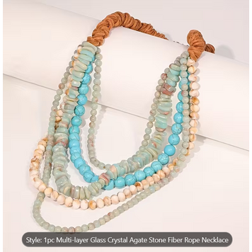 Boho Multi-Layer Glass Faux Handwoven Necklace