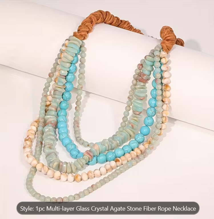Boho Multi-Layer Glass Faux Handwoven Necklace