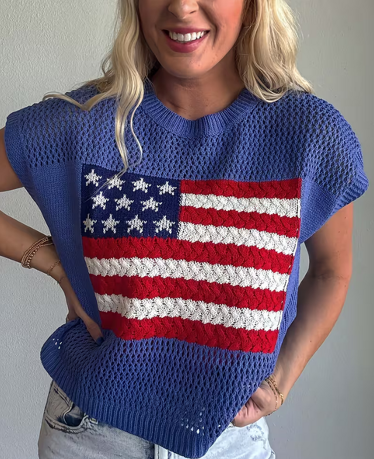 American Retro Flag Sleeveless Knit Top