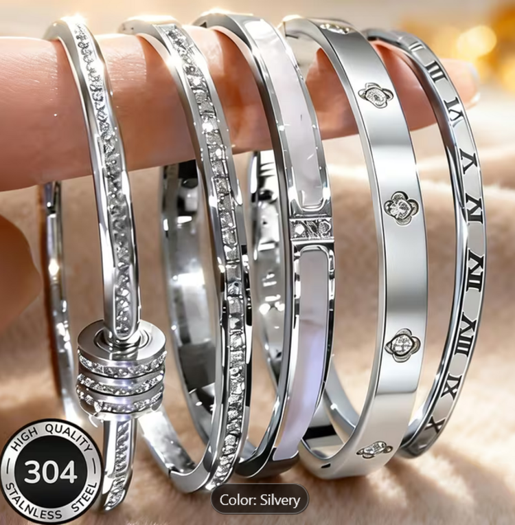 Stainless Steel Silvery Bangle Stackable Bracelets