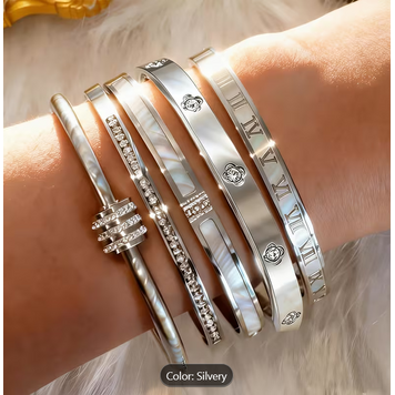 Stainless Steel Silvery Bangle Stackable Bracelets