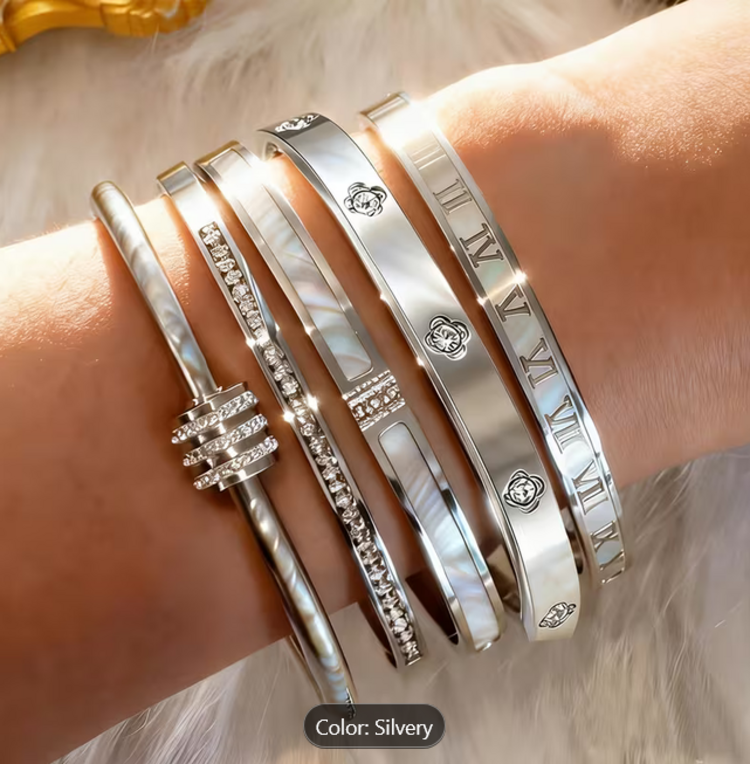 Stainless Steel Silvery Bangle Stackable Bracelets