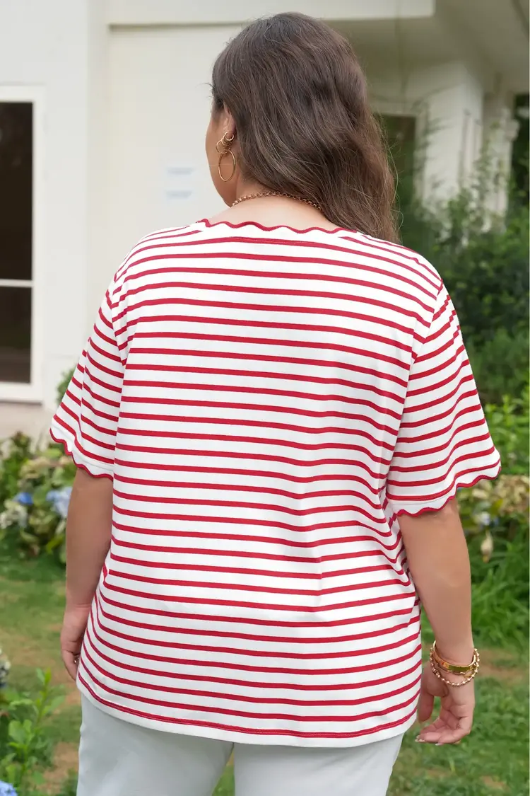 Dear Lover Scalloped Trim Round Neck Short Sleeve Top