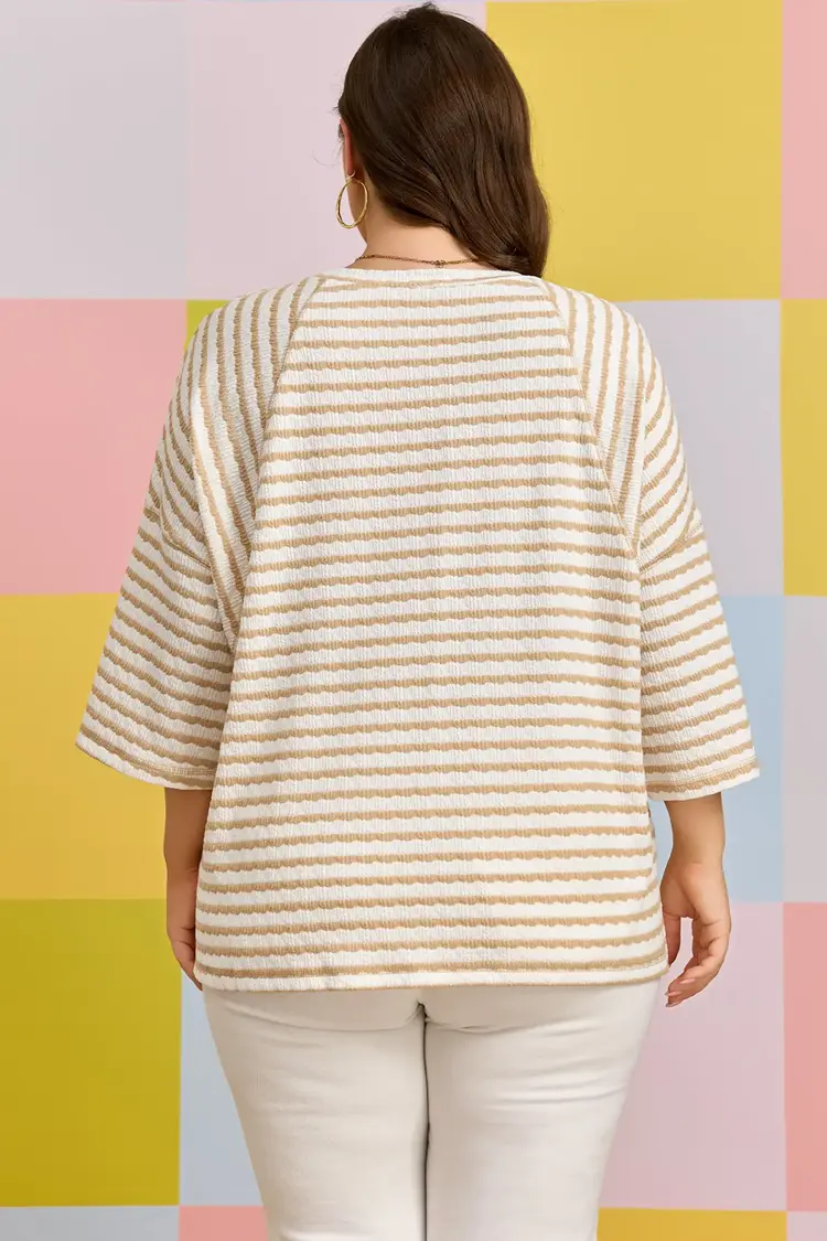 Textured Knit Split Hem Half Sleeve Loose Top