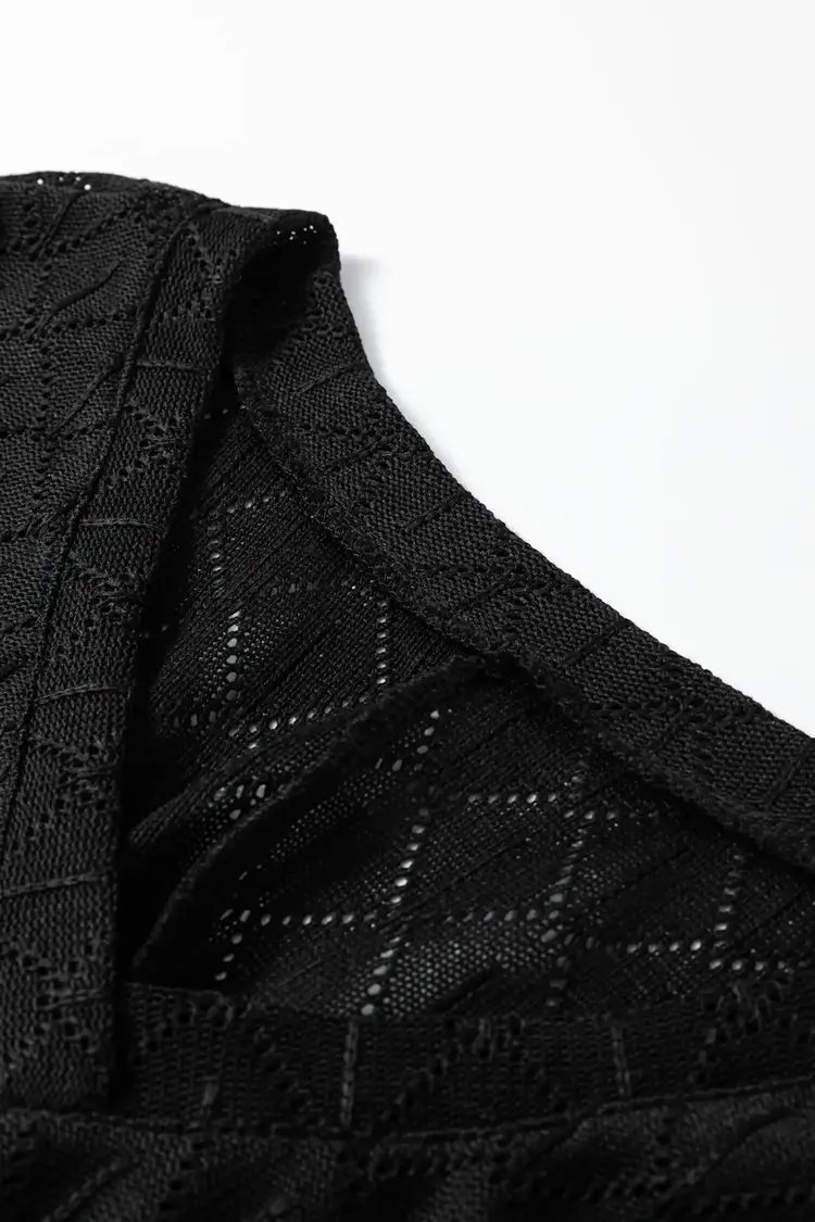 Pointelle Rhombus Knit Plus Size V Neck Loose Top