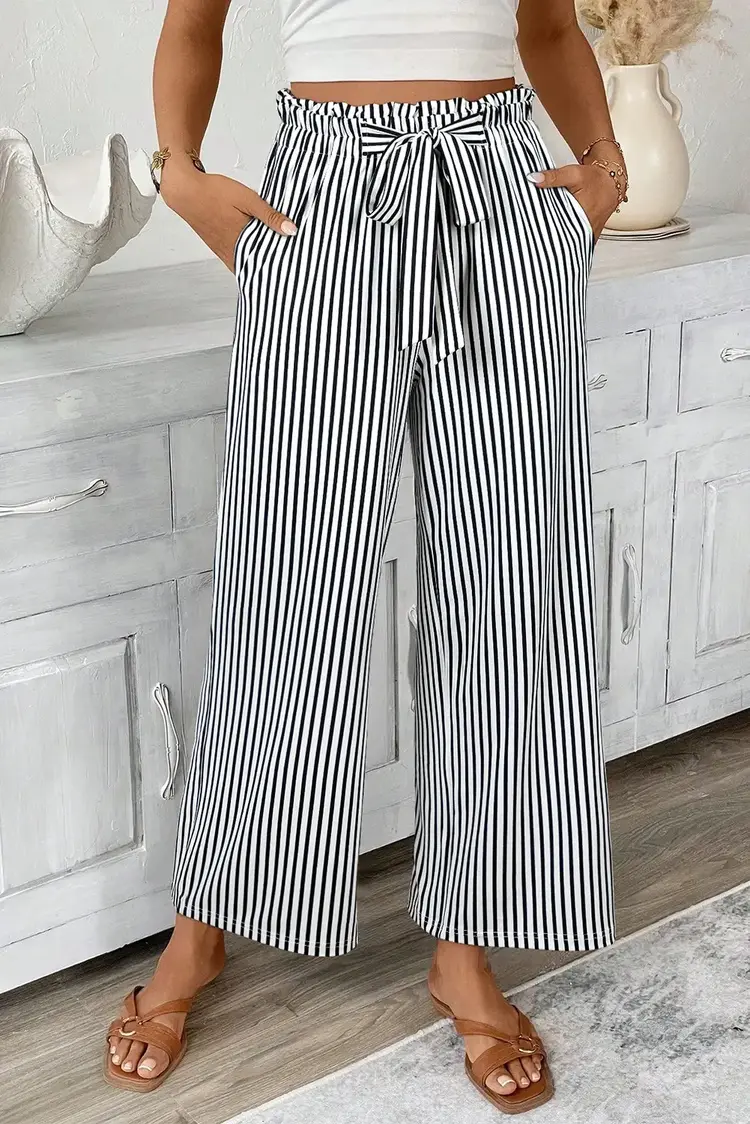 Tied High Waist Loose Straight Casual Pants