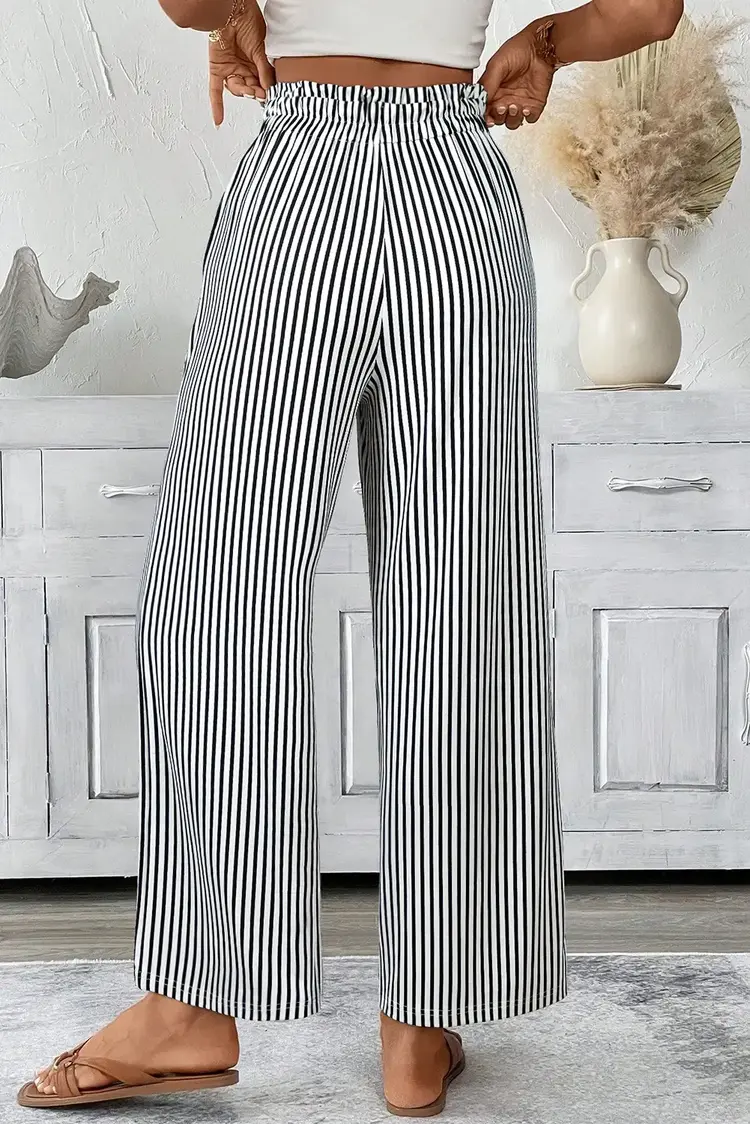 Tied High Waist Loose Straight Casual Pants