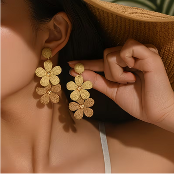 Raffia Drop Earrings Coffee 2 Flowers