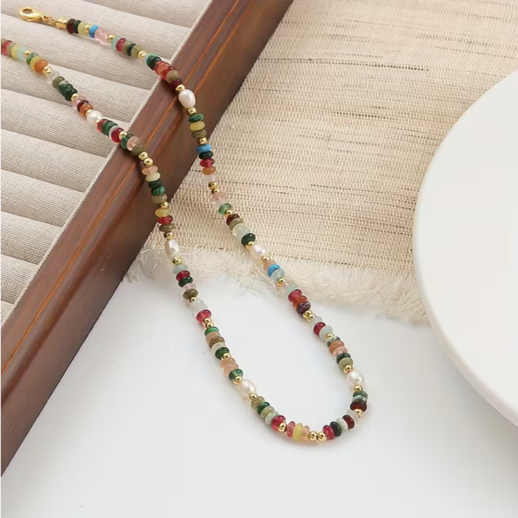 Elegant Colorful Natural Stone Beaded Necklace