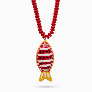 Summer Beach Small Fish Bead Necklace - Red