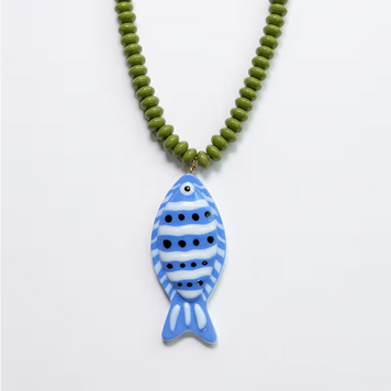 Summer Beach Small Fish Bead Necklace - Blue