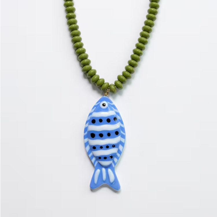 Summer Beach Small Fish Bead Necklace - Blue
