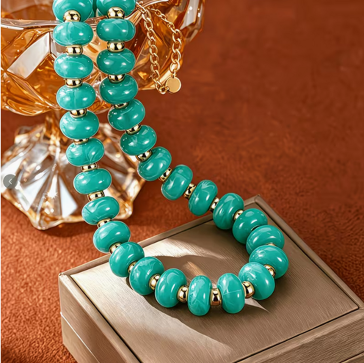 Bohemian Style Colorful Frosted Glass Bead Necklace - Blue