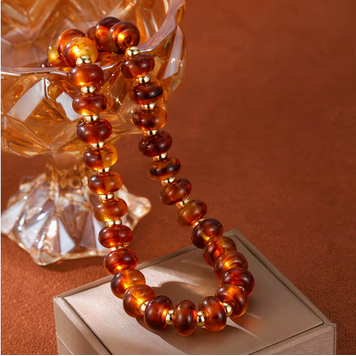 Bohemian Style Colorful Frosted Glass Bead Necklace - Amber