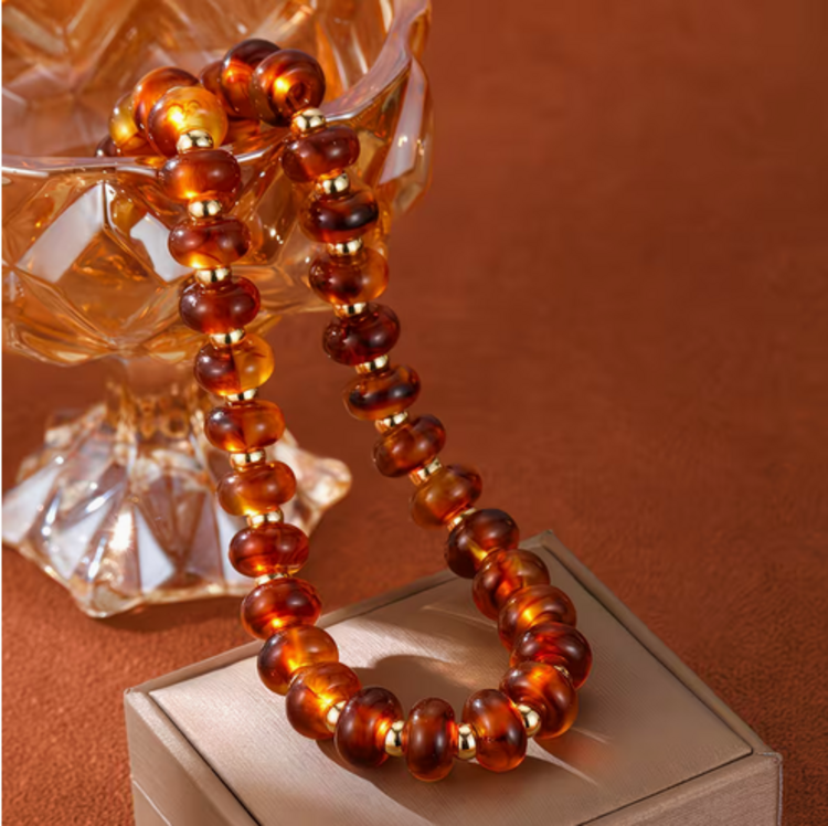 Bohemian Style Colorful Frosted Glass Bead Necklace - Amber