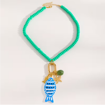 New Bohemian Summer Multicolor Small Fish Pendant with Charms Necklace