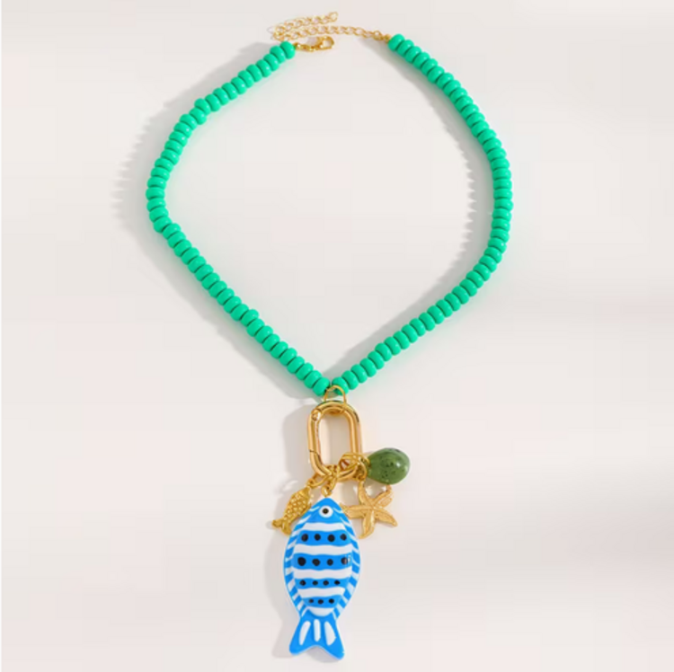 New Bohemian Summer Multicolor Small Fish Pendant with Charms Necklace