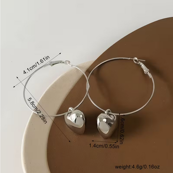 Heart Pendant C-shaped Earrings - Golden