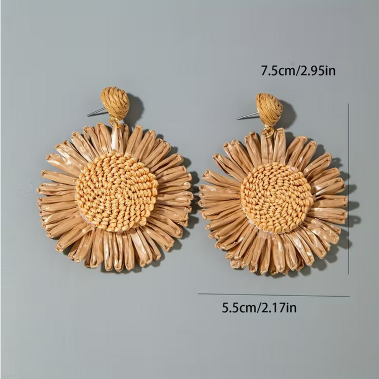 Woven Raffia Sunflower Earrings