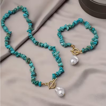 2pcs Vintage Elegant Turquoise Inlay Jewelry Set