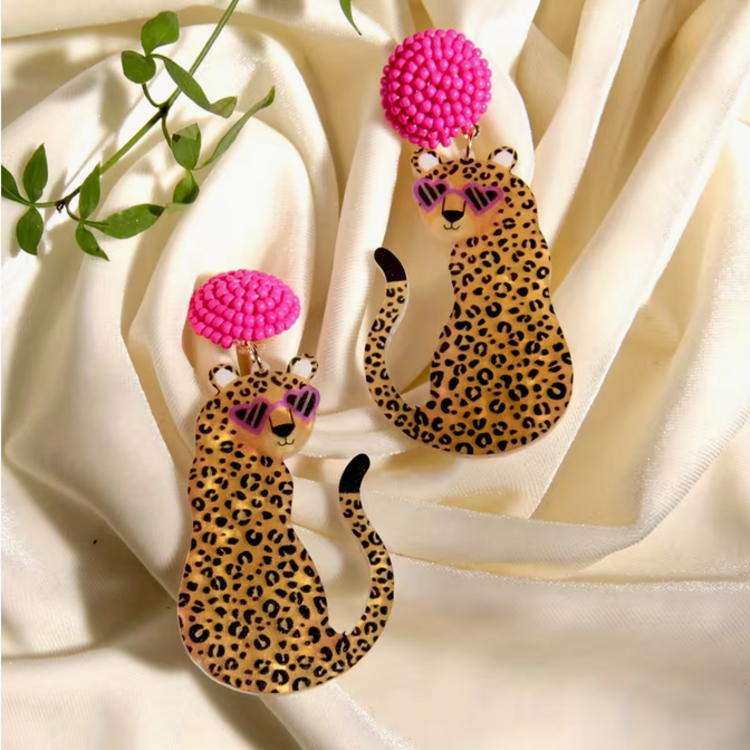 Acrylic Cheetah Drop Earrings