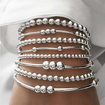 Stackable Beaded Layered Bracelets-silver