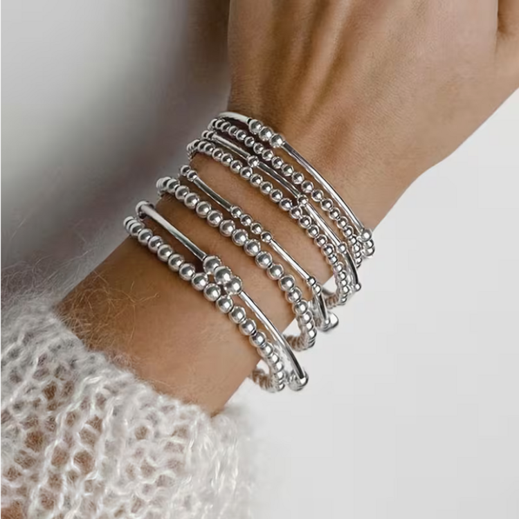 Stackable Beaded Layered Bracelets-silver