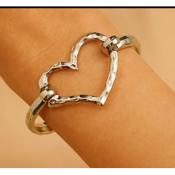 Hollow Heart Bangle - silver