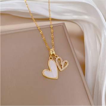Double-Layer Heart Pendant Necklace with Charming Faux Shell Hollow-Out Design